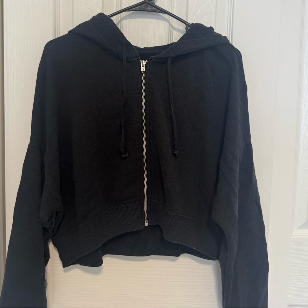 Hollister Black Zip-Up Cropped Hoodie